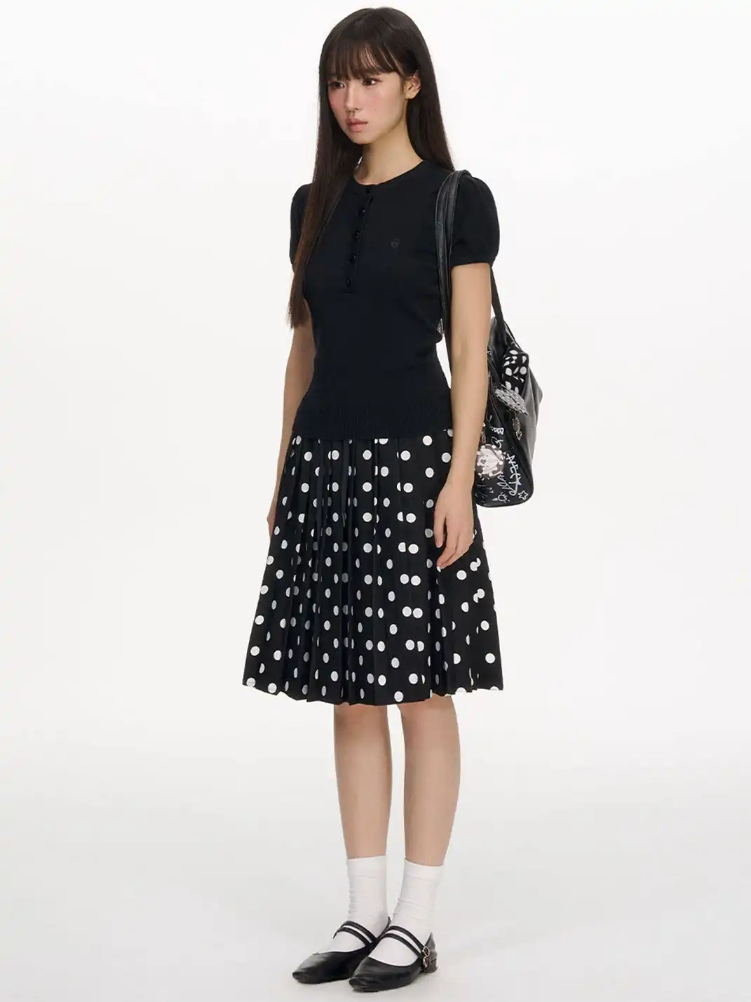 NECYSTUDIO | Short Sleeve Top & Polka Dot Skirt Set