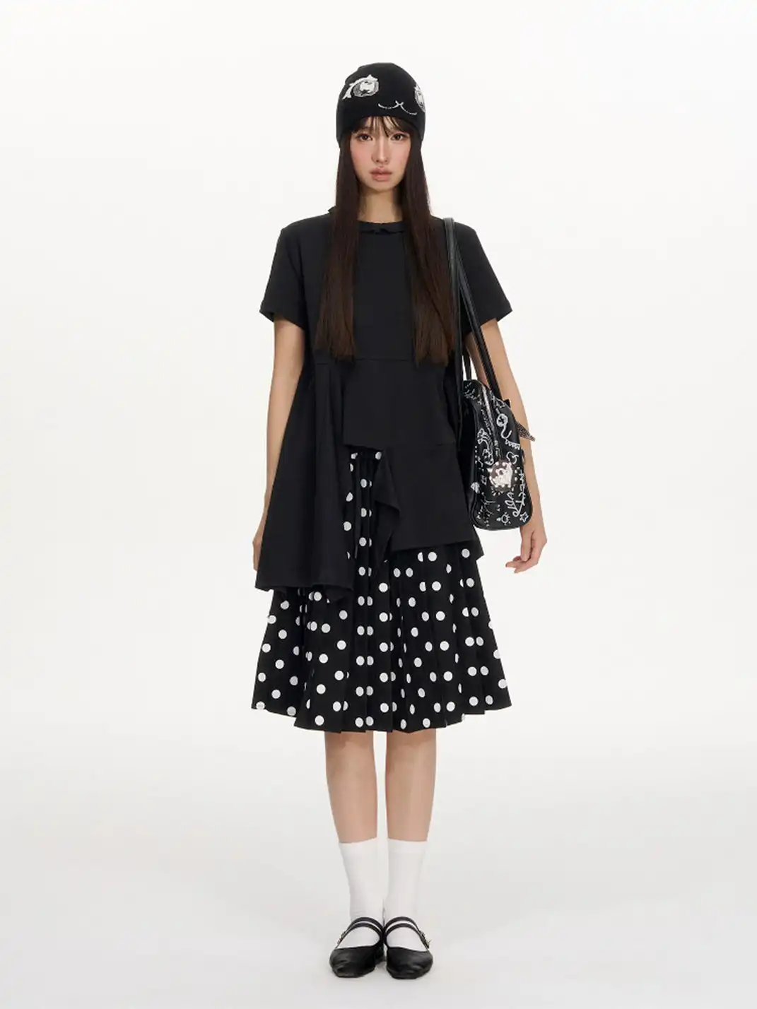 NECYSTUDIO | Short Sleeve Top & Polka Dot Skirt Set