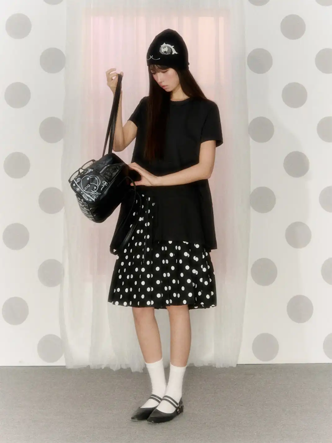 NECYSTUDIO | Short Sleeve Top & Polka Dot Skirt Set