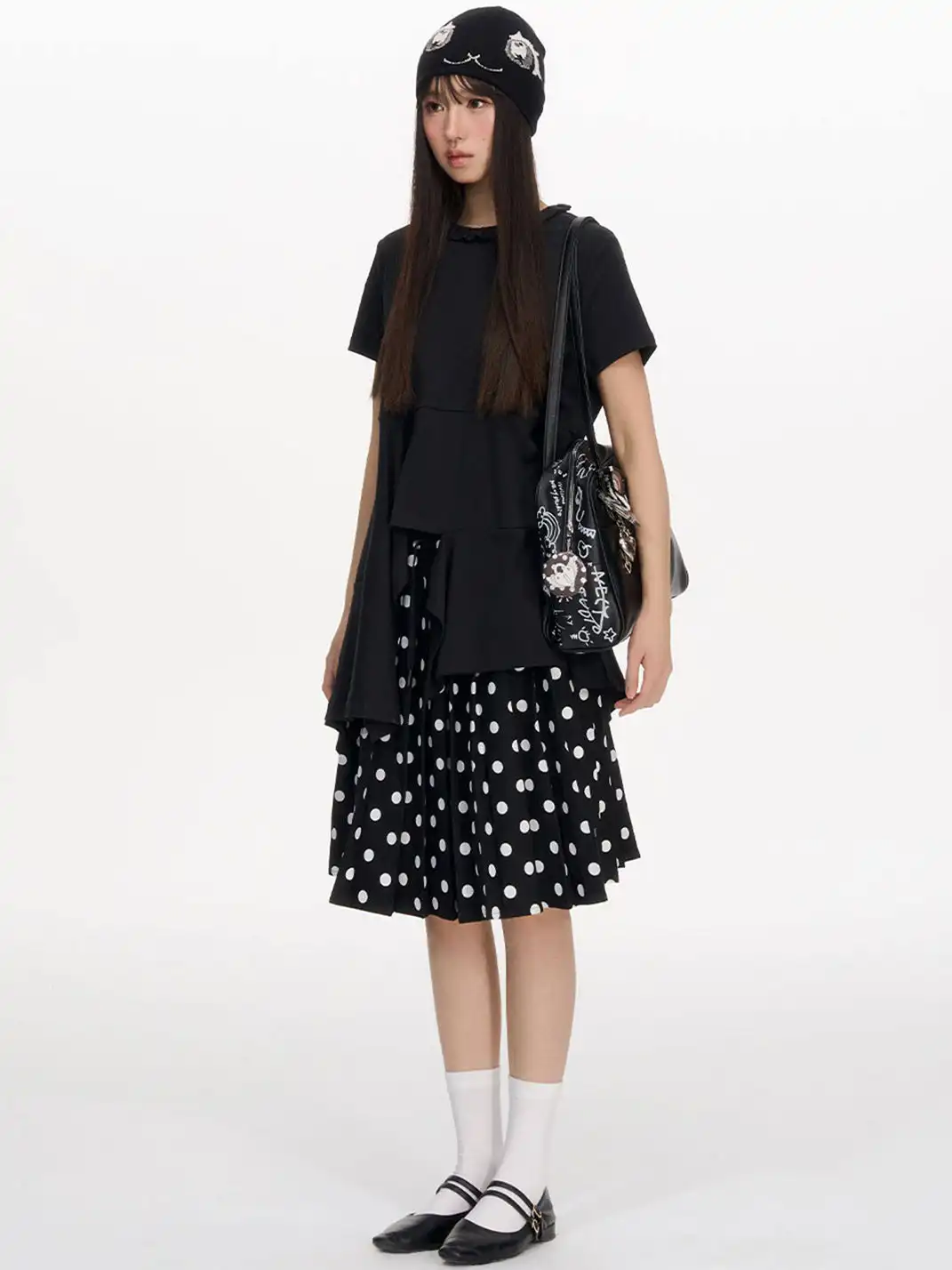 NECYSTUDIO | Short Sleeve Top & Polka Dot Skirt Set