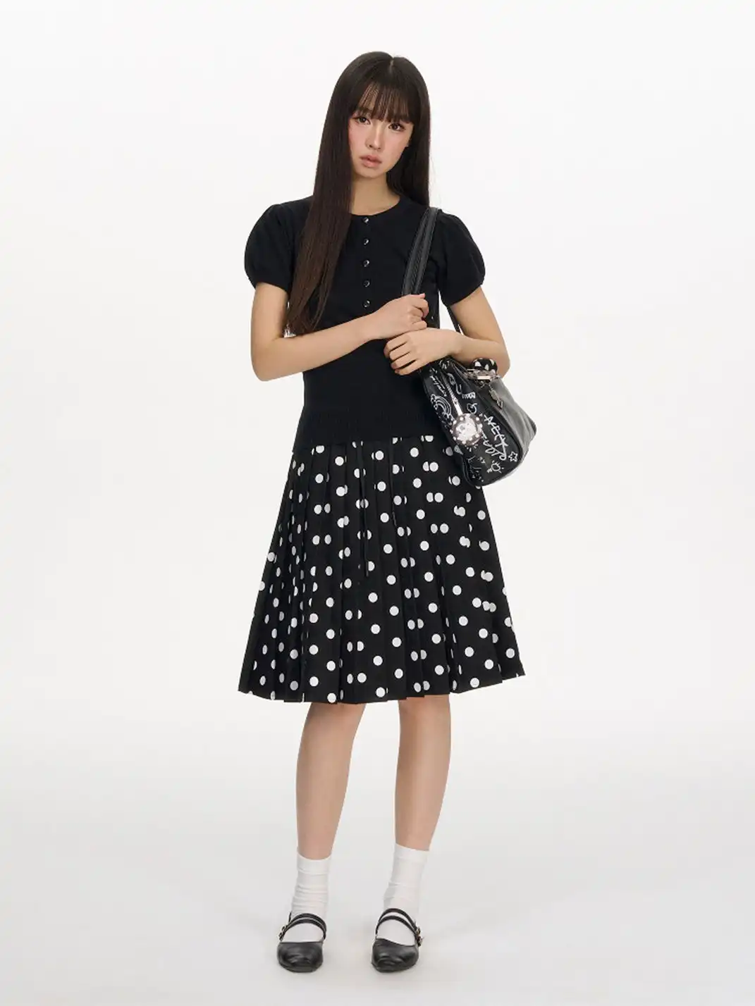 NECYSTUDIO | Short Sleeve Top & Polka Dot Skirt Set