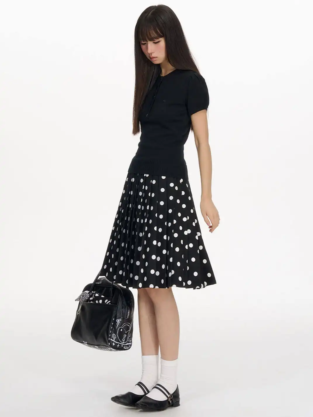 NECYSTUDIO | Short Sleeve Top & Polka Dot Skirt Set