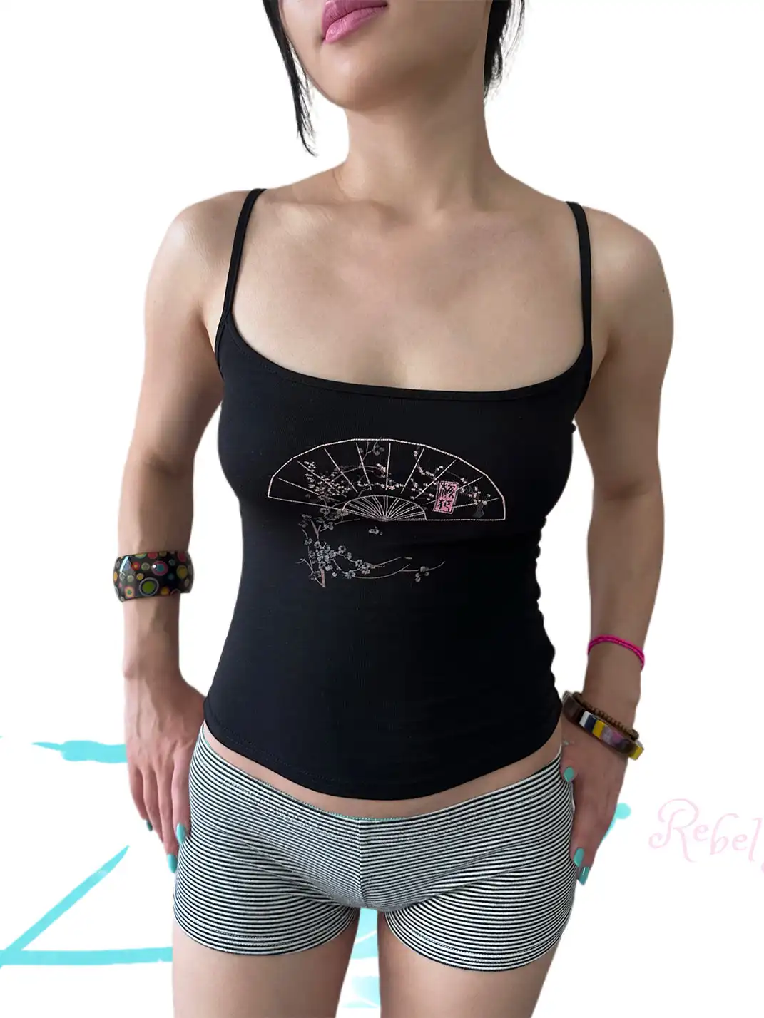 Rebel Angel | Plum Blossom Fan Black Cami Top