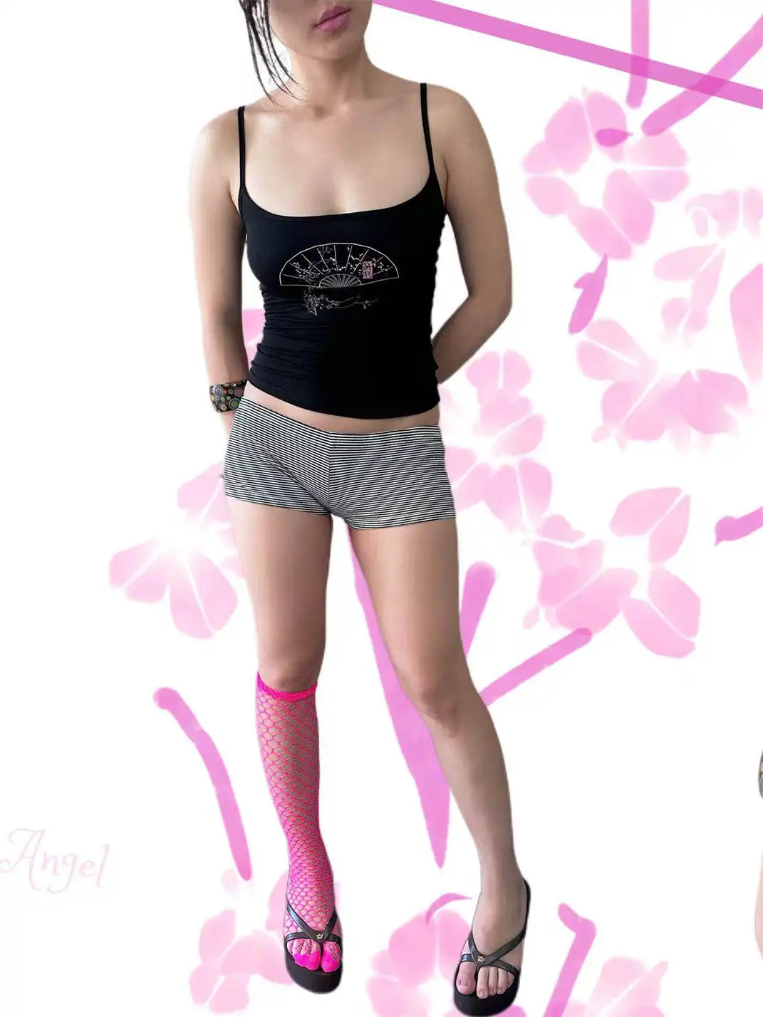 Rebel Angel | Plum Blossom Fan Black Cami Top
