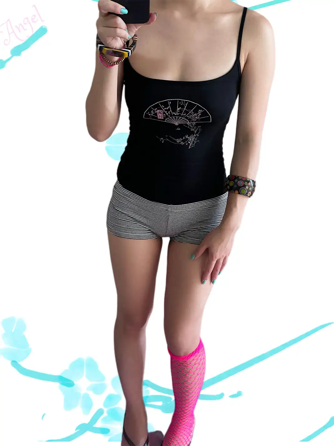 Rebel Angel | Plum Blossom Fan Black Cami Top