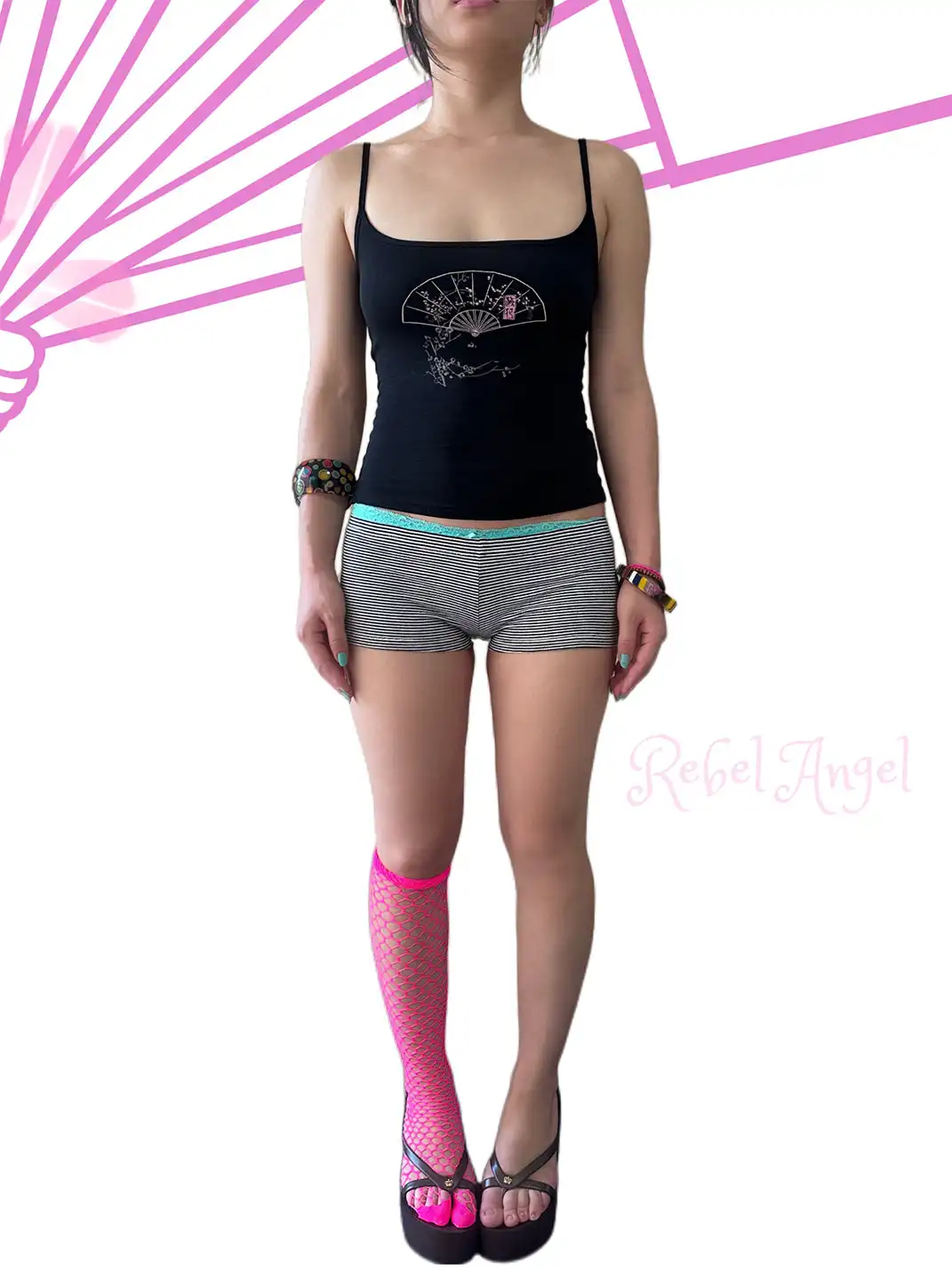 Rebel Angel | Plum Blossom Fan Black Cami Top