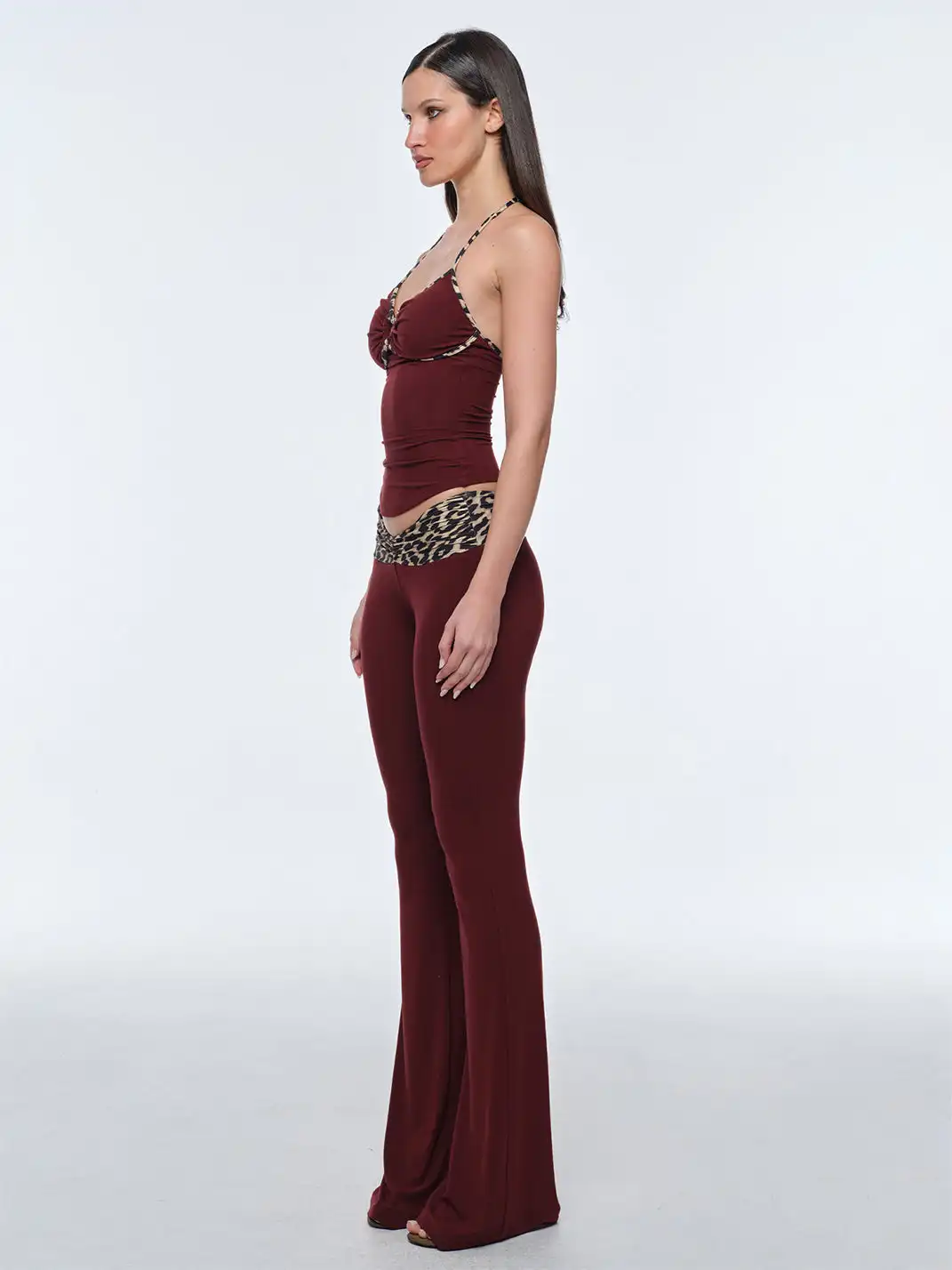 BUM STUDIO | Leopard Trim Halter Tank Top & Cuffed Pants
