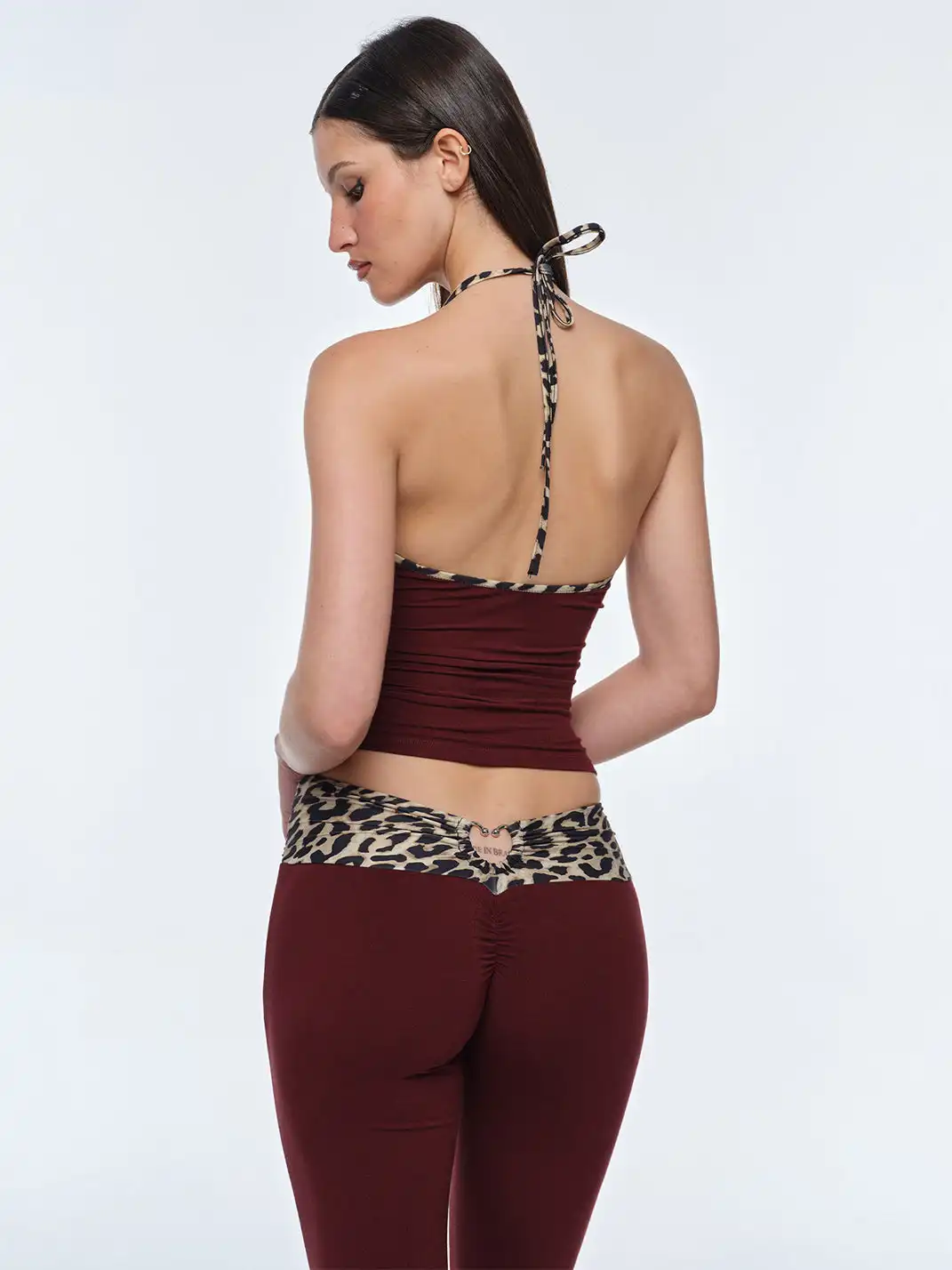 BUM STUDIO | Leopard Trim Halter Tank Top & Cuffed Pants