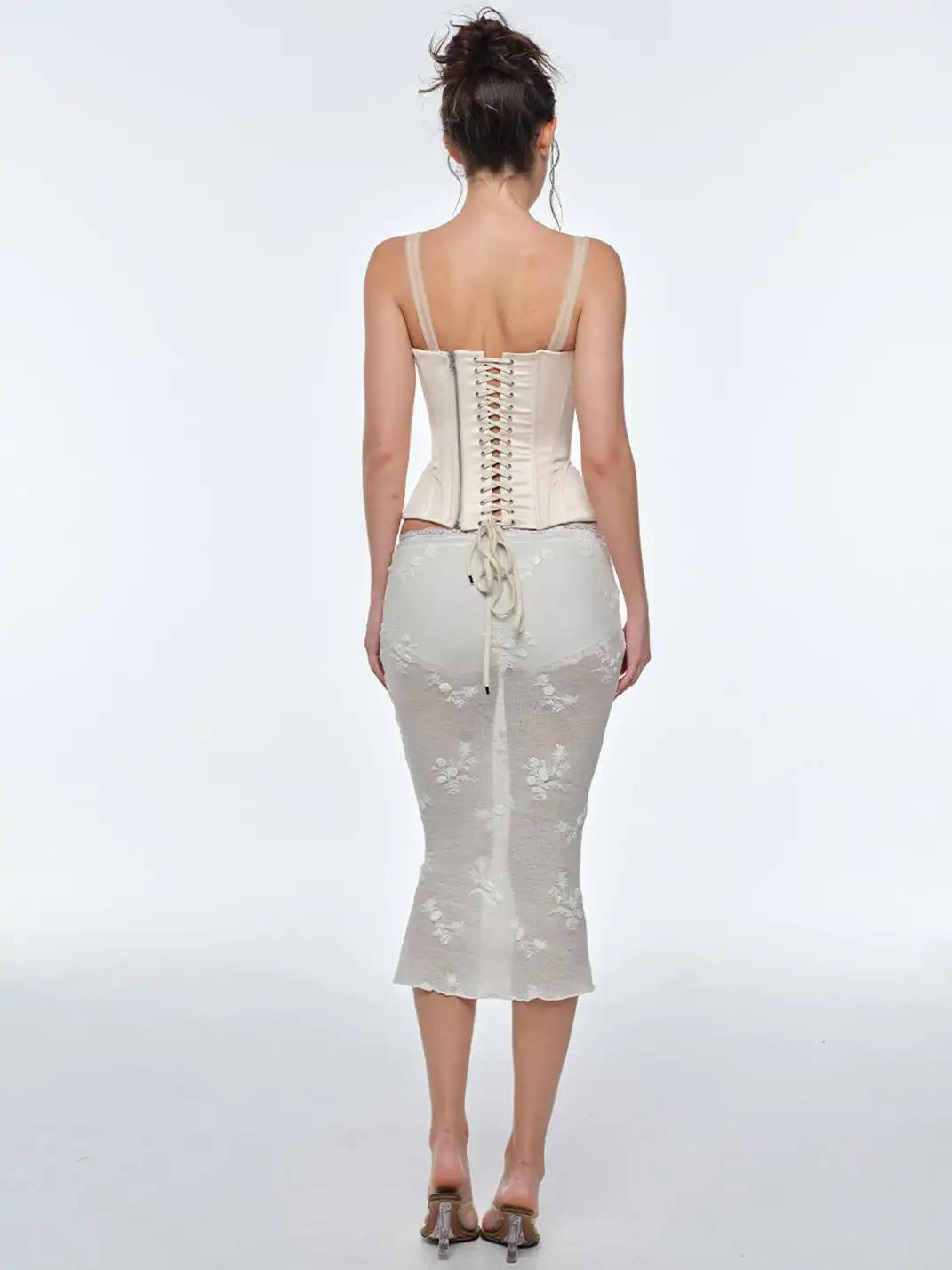 BUM STUDIO | Lace Embroidery Patch Mermaid Midi Skirt
