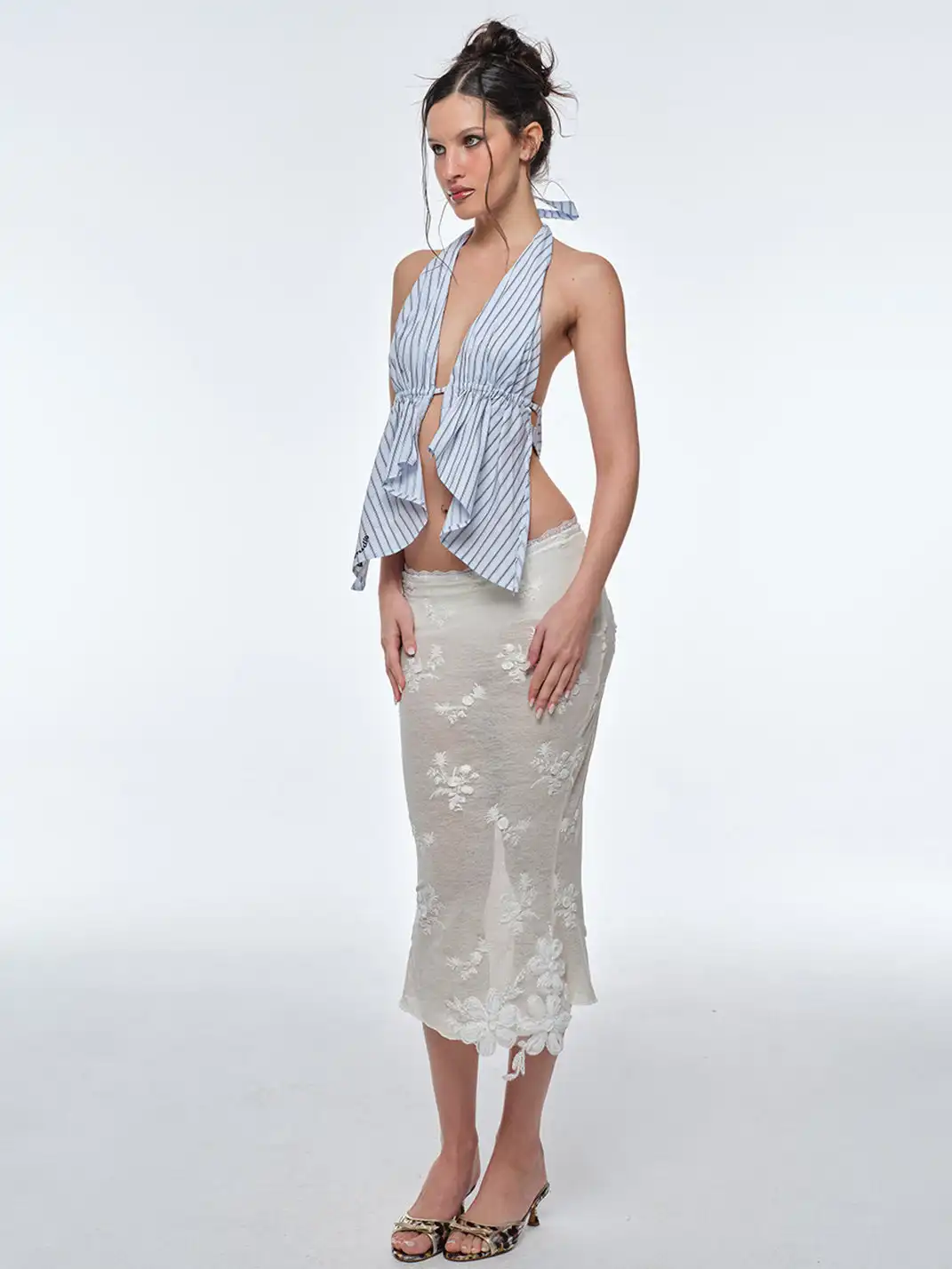 BUM STUDIO | Lace Embroidery Patch Mermaid Midi Skirt