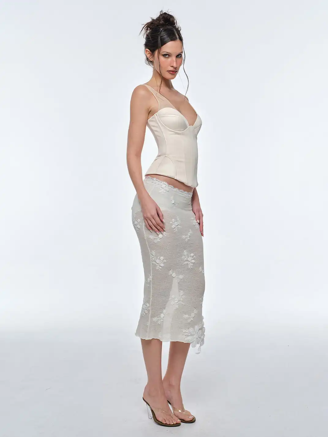 BUM STUDIO | Lace Embroidery Patch Mermaid Midi Skirt