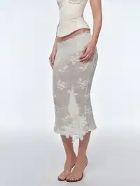 BUM STUDIO | Lace Embroidery Patch Mermaid Midi Skirt
