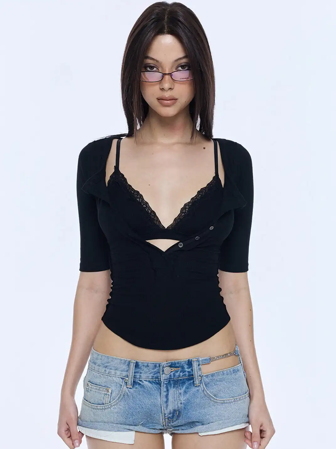 BUM STUDIO | Built-in Lace Corset Padded Fitted Overlay Top