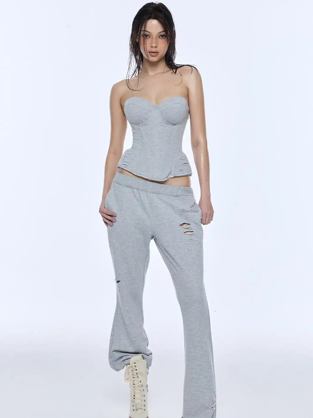 BUM STUDIO | Hand-distressed Low-rise Sweatpants