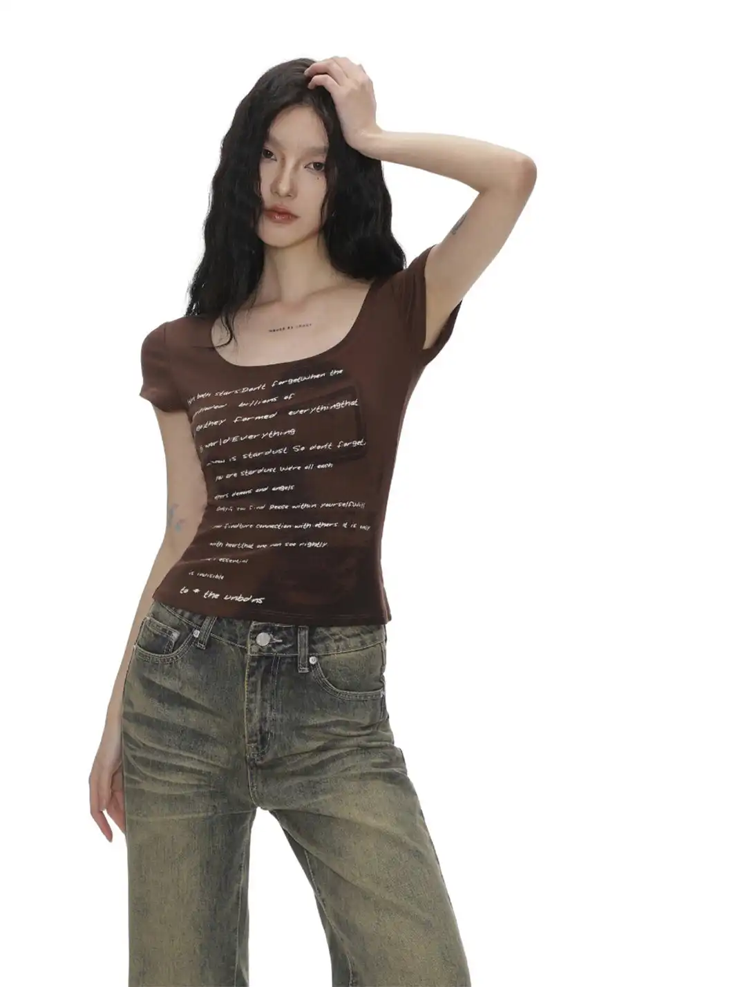 SHIYIYUE | Letter & Figure Printed Short Sleeve T-Shirt