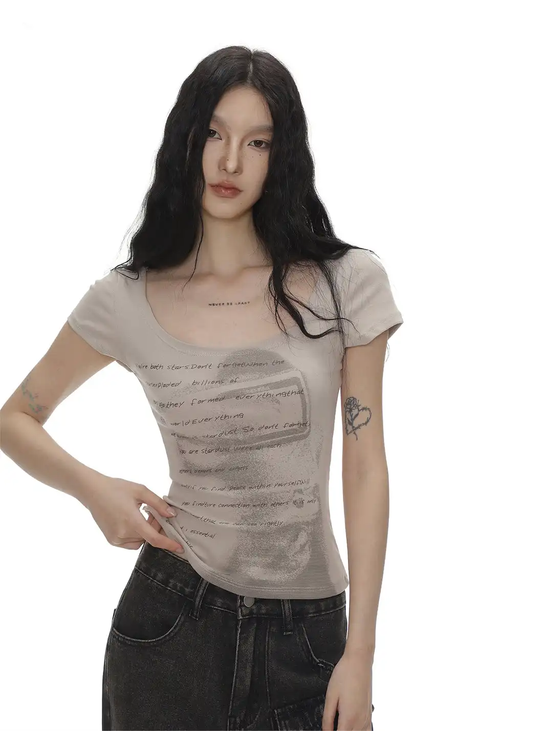 SHIYIYUE | Letter & Figure Printed Short Sleeve T-Shirt