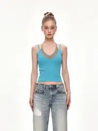 SHIYIYUE | Color-blocked Faux Two-Piece Cami Top