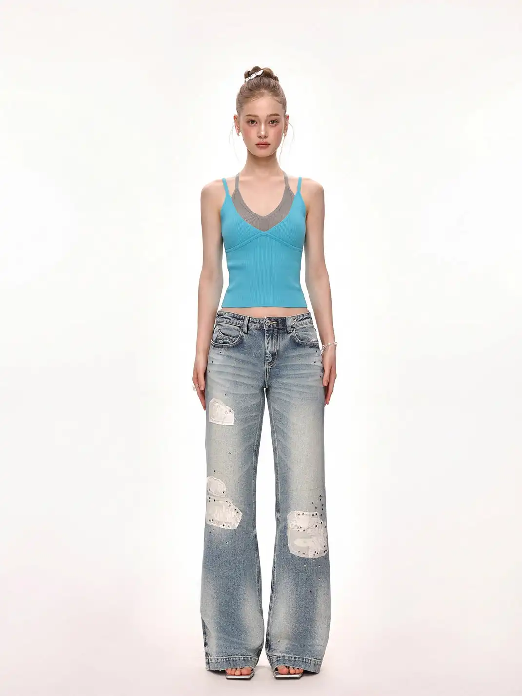 SHIYIYUE | Color-blocked Faux Two-Piece Cami Top