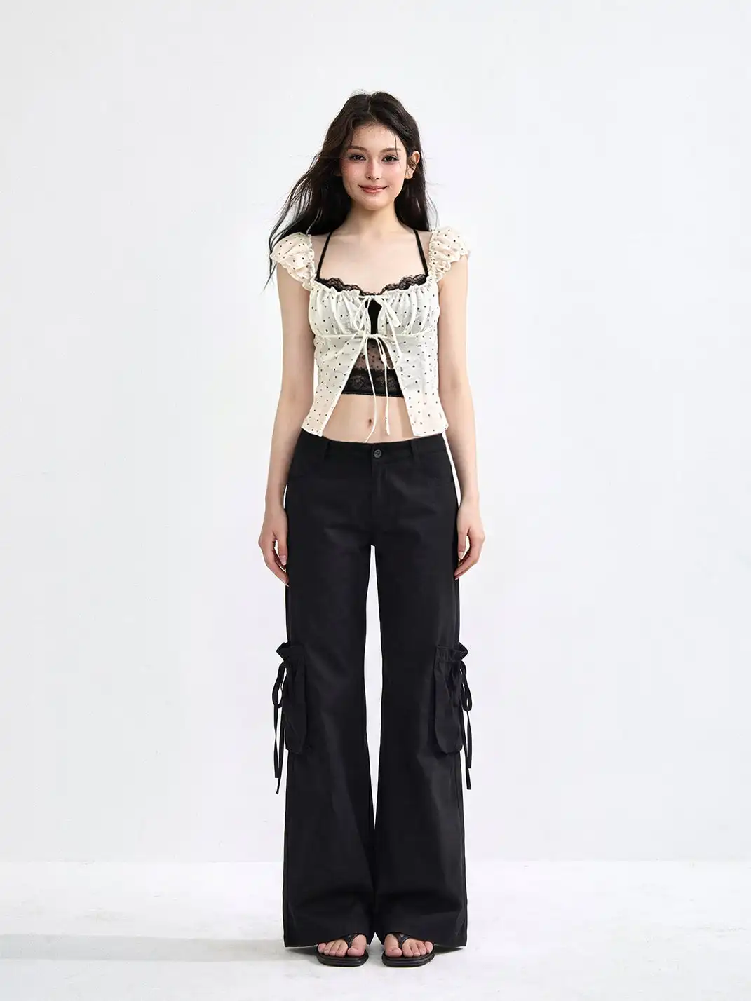 SHIYIYUE | Halter Tie Polka Dot Lace Cami Two-Piece Set