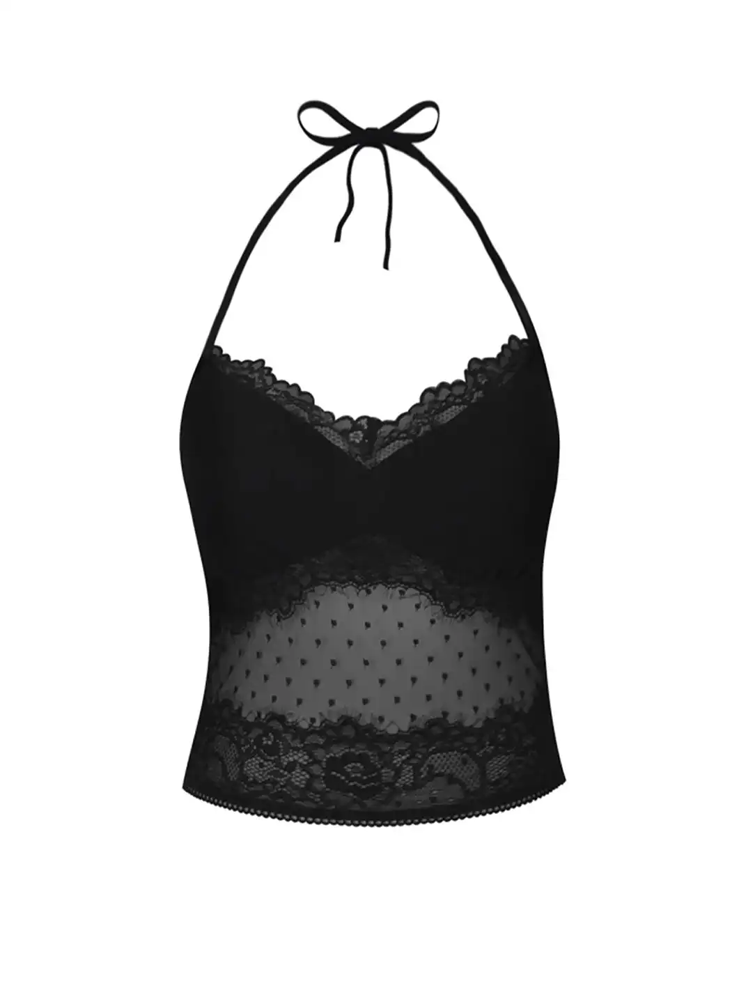 SHIYIYUE | Halter Tie Polka Dot Lace Cami Two-Piece Set