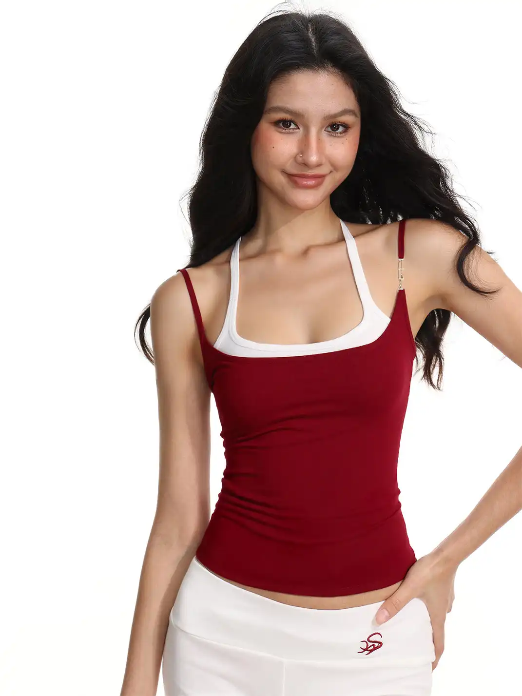 SHIYIYUE | Color Contrast Fake Two-Piece Halter Top