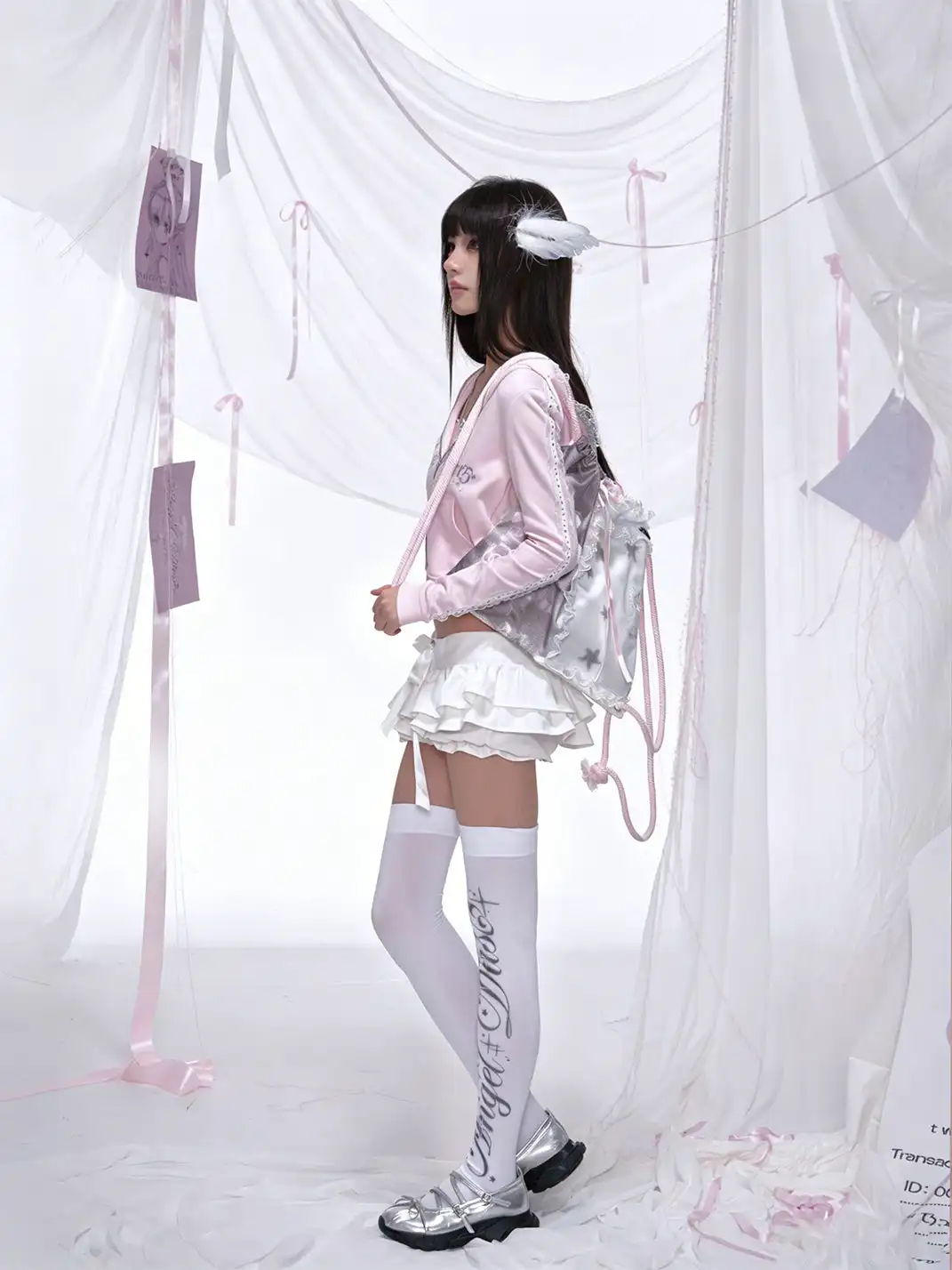 Marumaruzip | Printed White Knee-High Socks