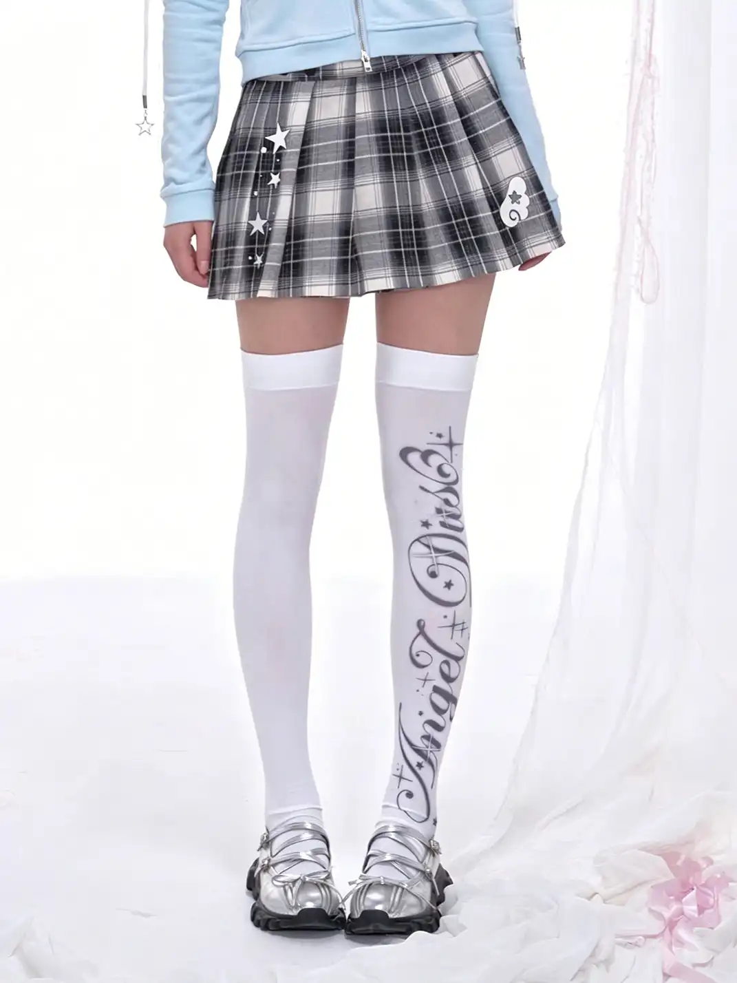 Marumaruzip | Printed White Knee-High Socks