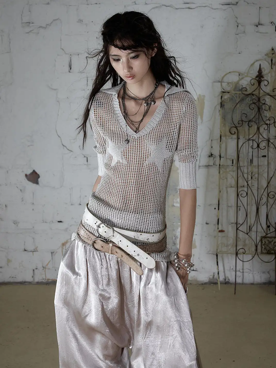 NO ROMANCE | Hollow Star V-Neck Knit Cover Up