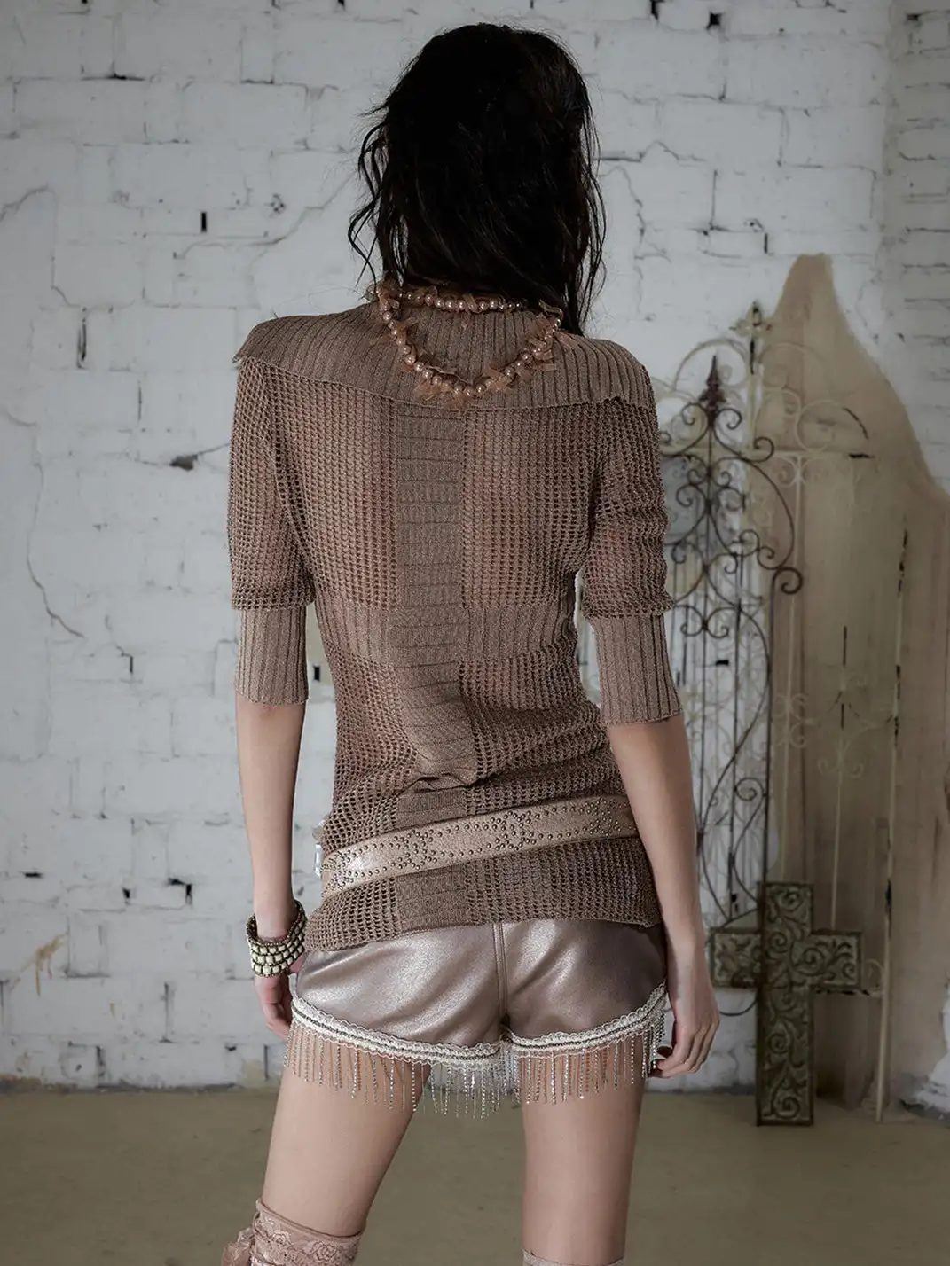 NO ROMANCE | Hollow Star V-Neck Knit Cover Up