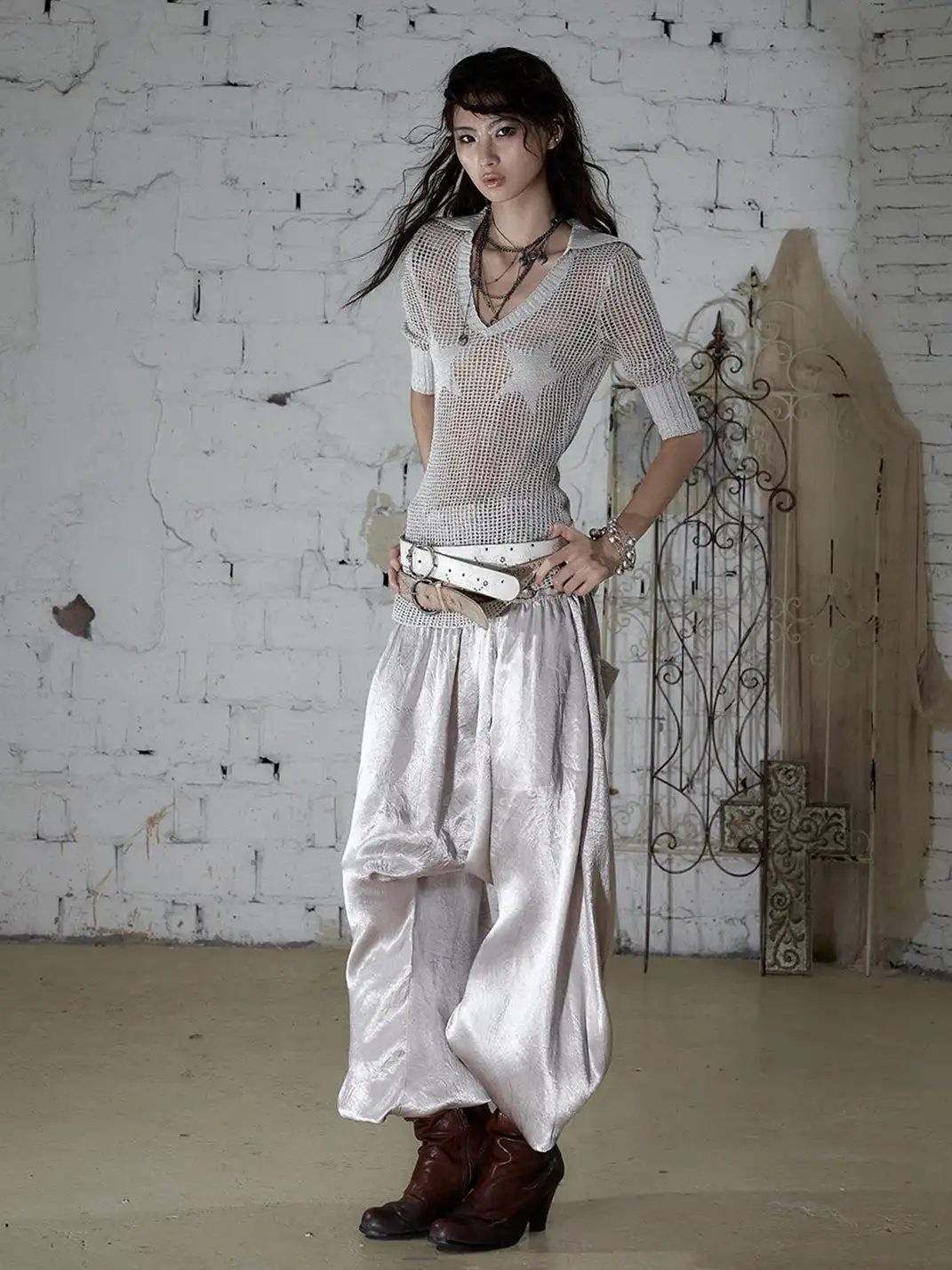 NO ROMANCE | Hollow Star V-Neck Knit Cover Up