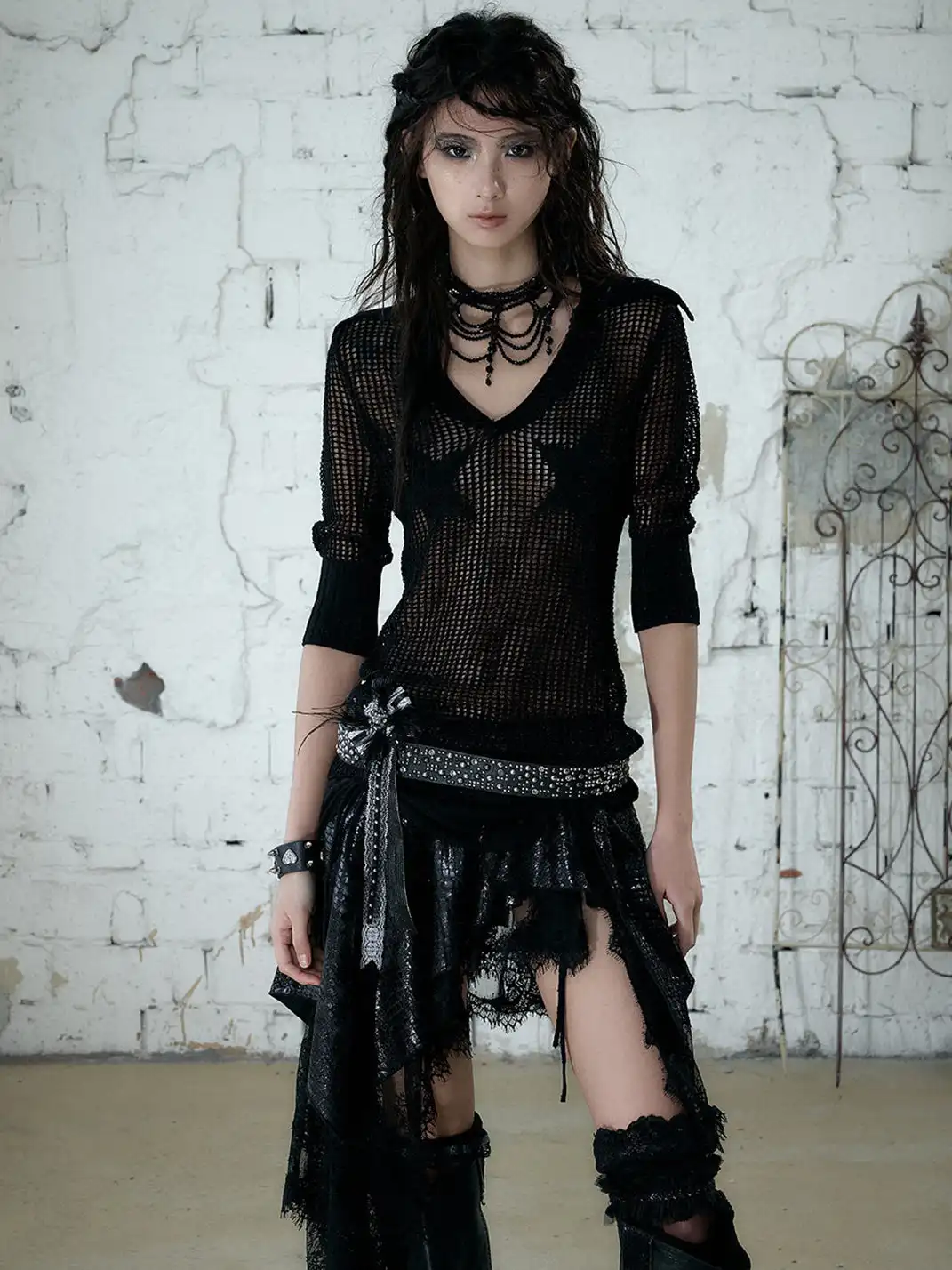 NO ROMANCE | Hollow Star V-Neck Knit Cover Up