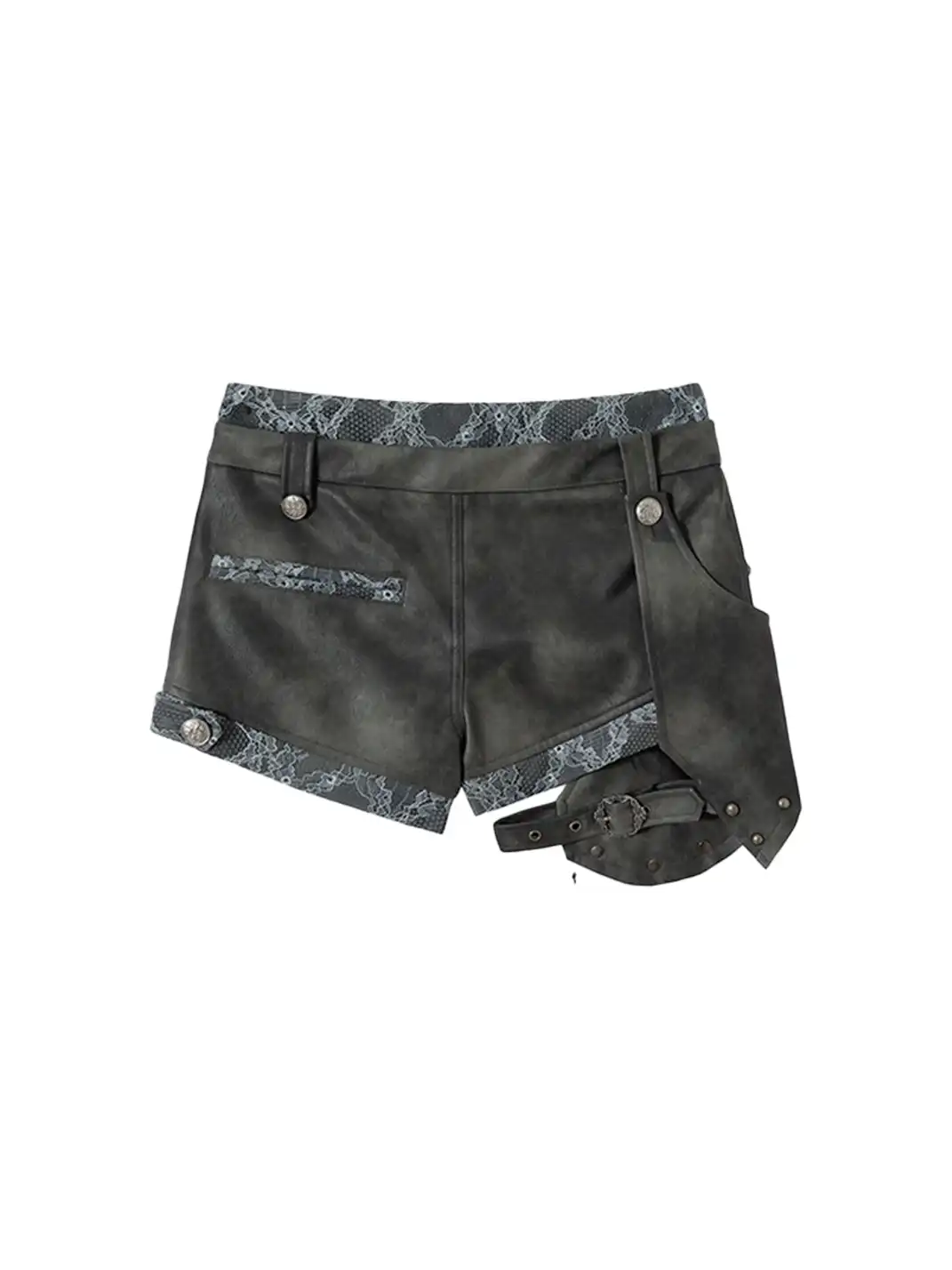NO ROMANCE | Lace Fake Two-Piece Detachable Asymmetric Leather Shorts