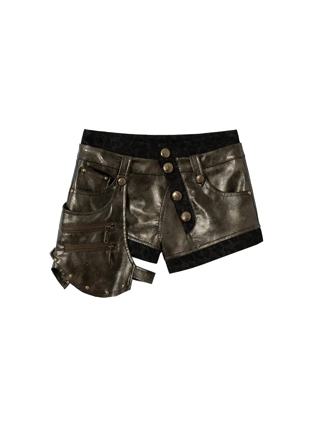 NO ROMANCE | Lace Fake Two-Piece Detachable Asymmetric Leather Shorts