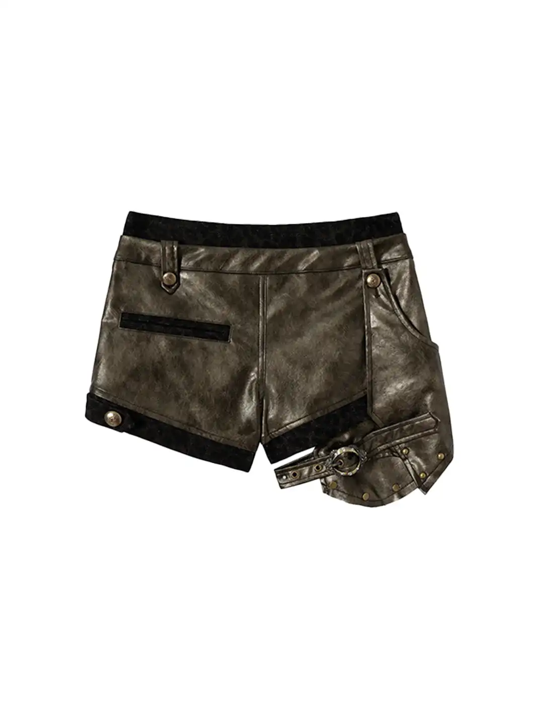 NO ROMANCE | Lace Fake Two-Piece Detachable Asymmetric Leather Shorts