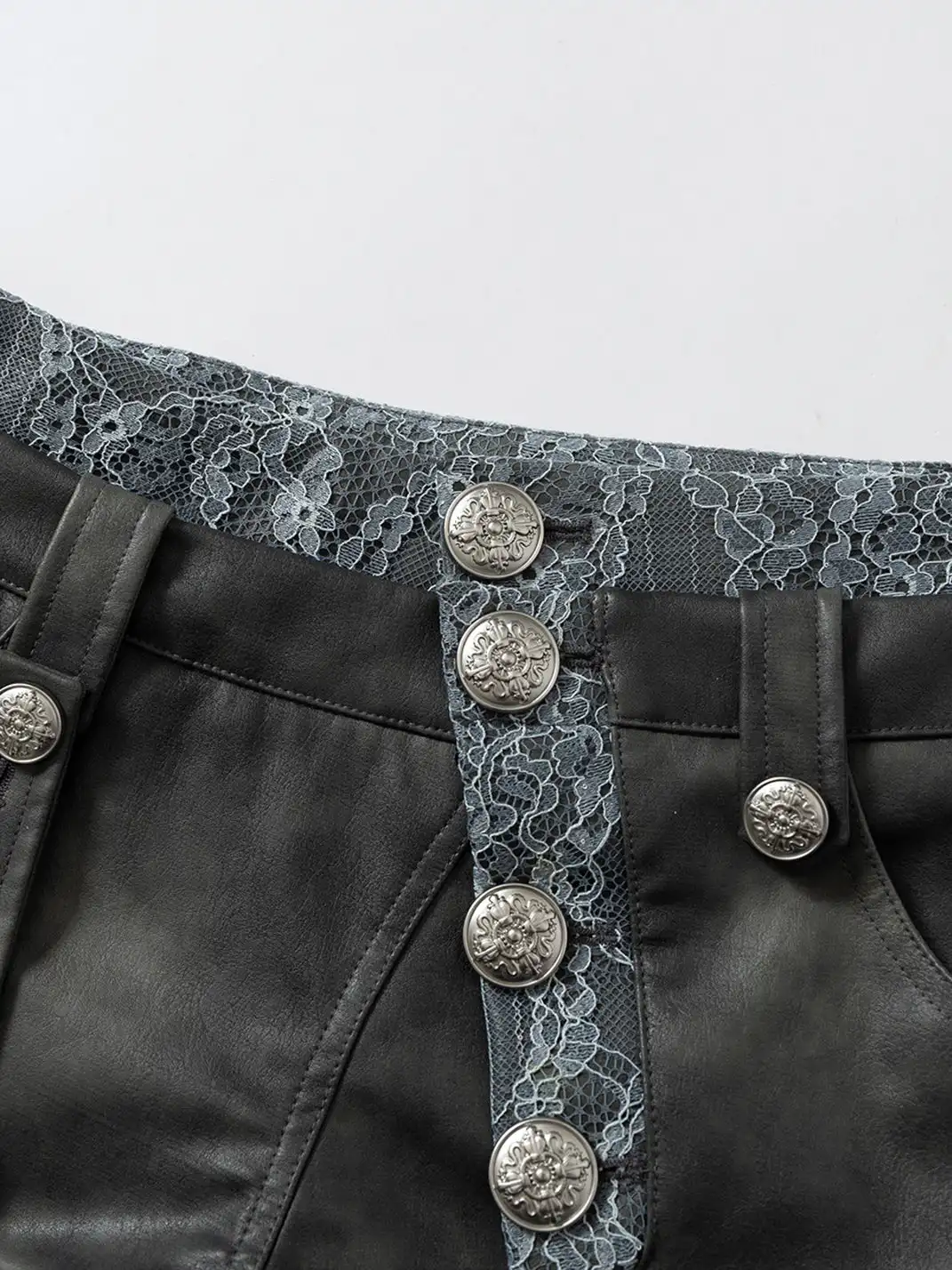 NO ROMANCE | Lace Fake Two-Piece Detachable Asymmetric Leather Shorts