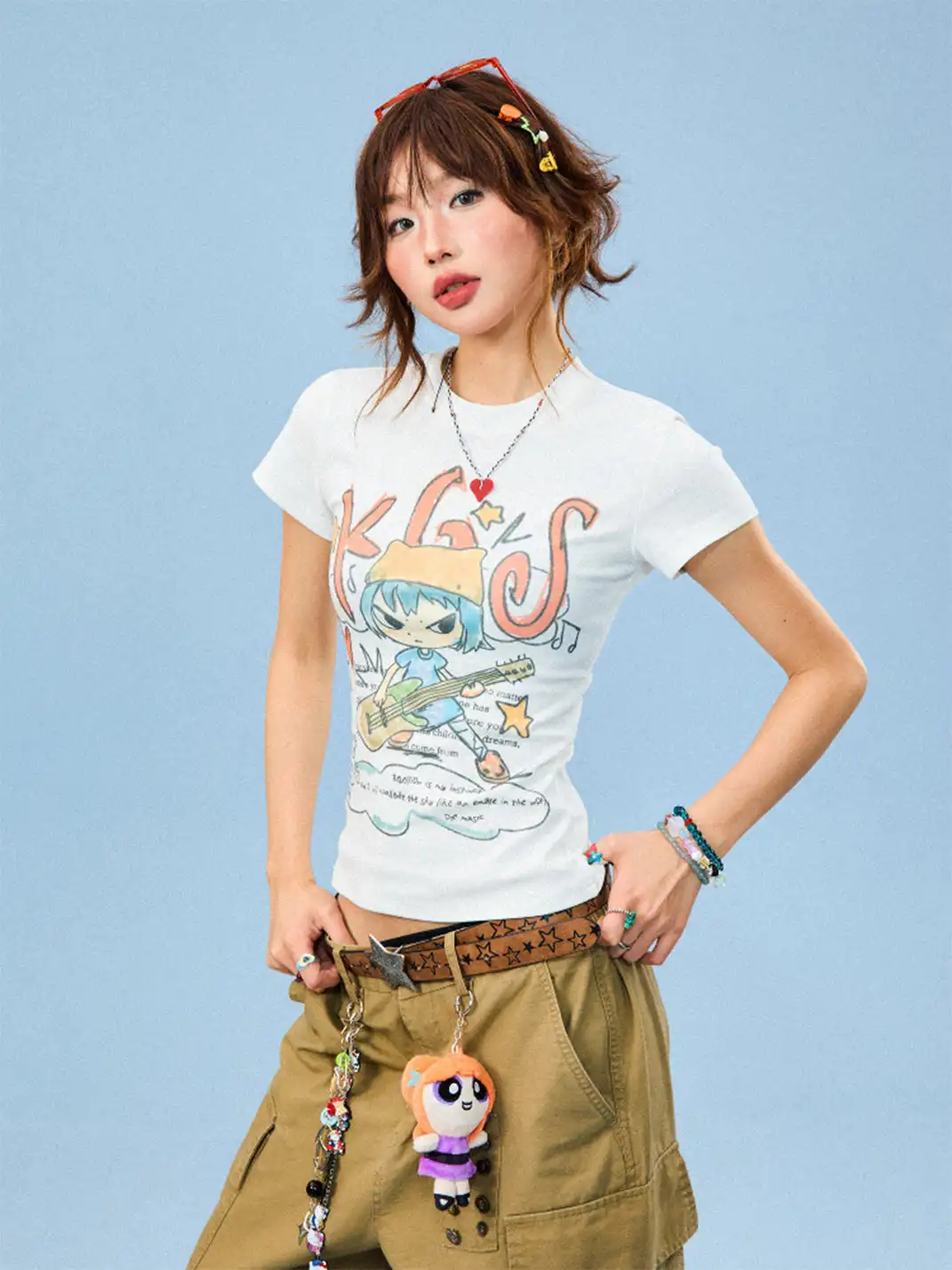 YOUNG STAGE | Cartoon Graffiti Regular Shoulder T-Shirt