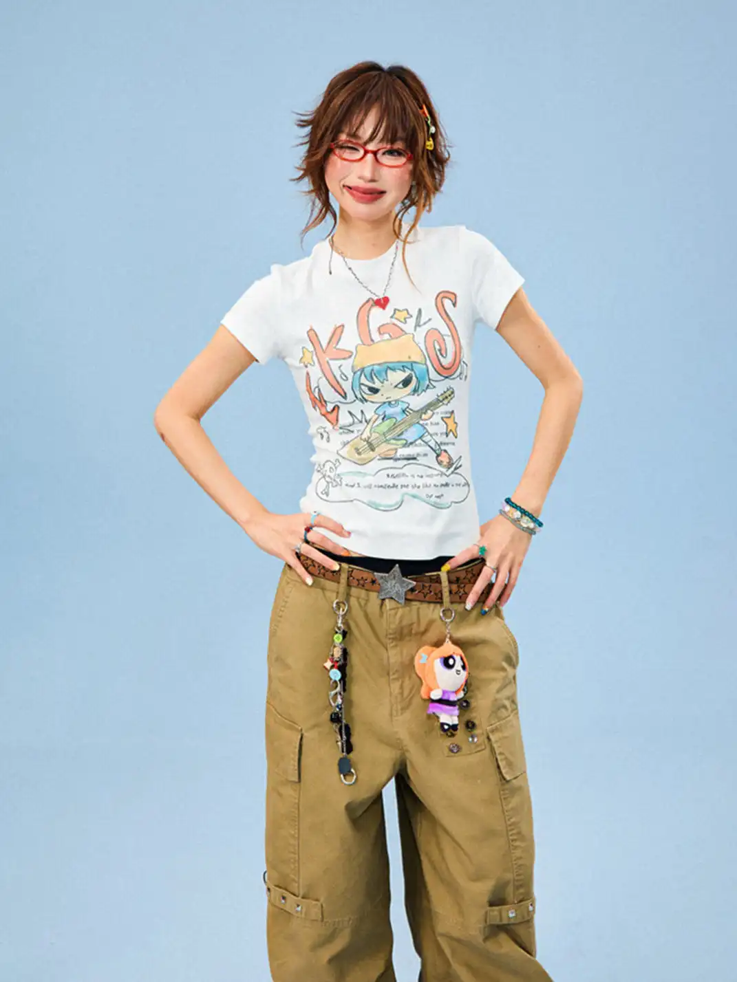 YOUNG STAGE | Cartoon Graffiti Regular Shoulder T-Shirt
