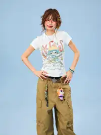YOUNG STAGE | Cartoon Graffiti Regular Shoulder T-Shirt