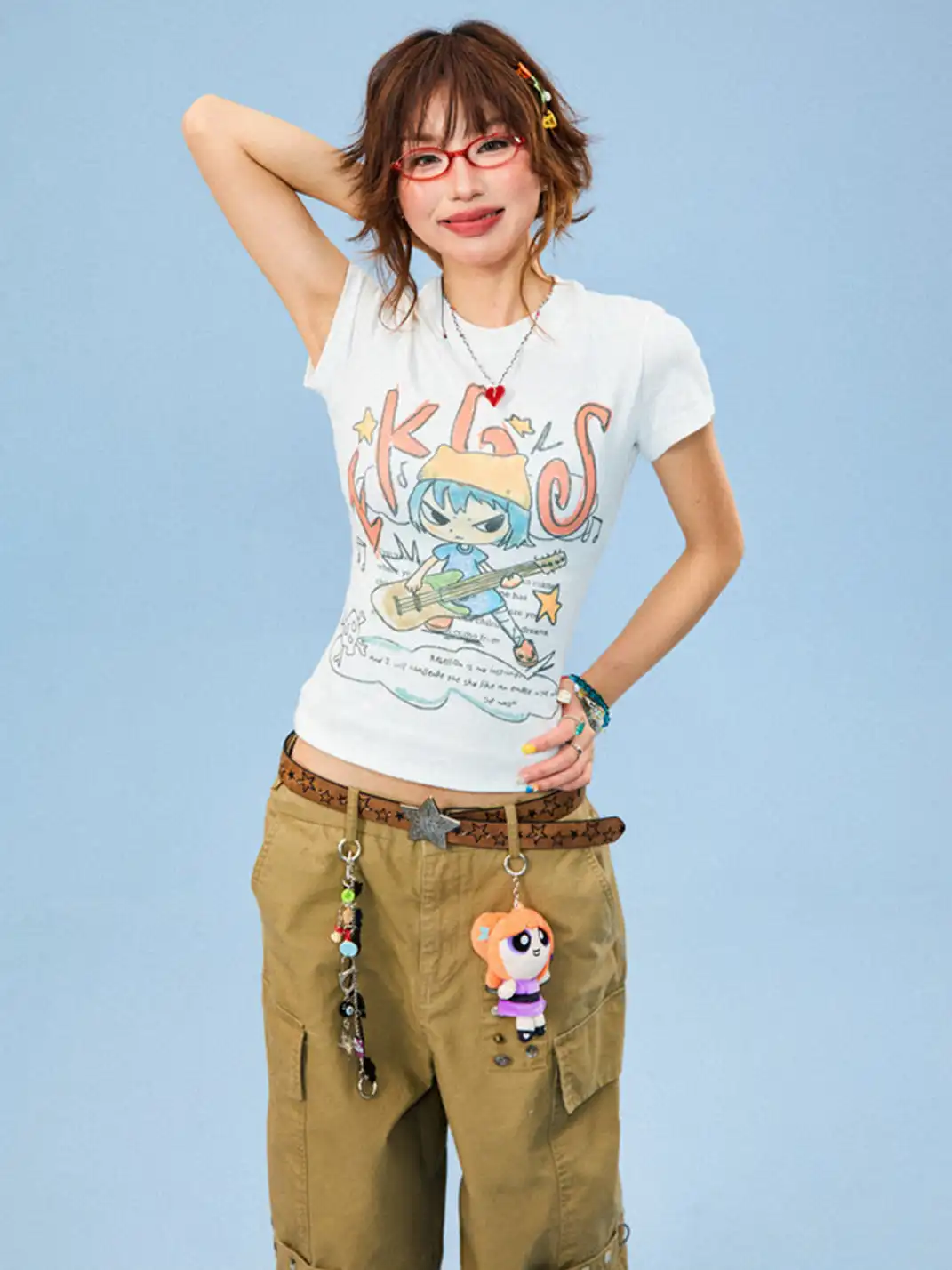 YOUNG STAGE | Cartoon Graffiti Regular Shoulder T-Shirt