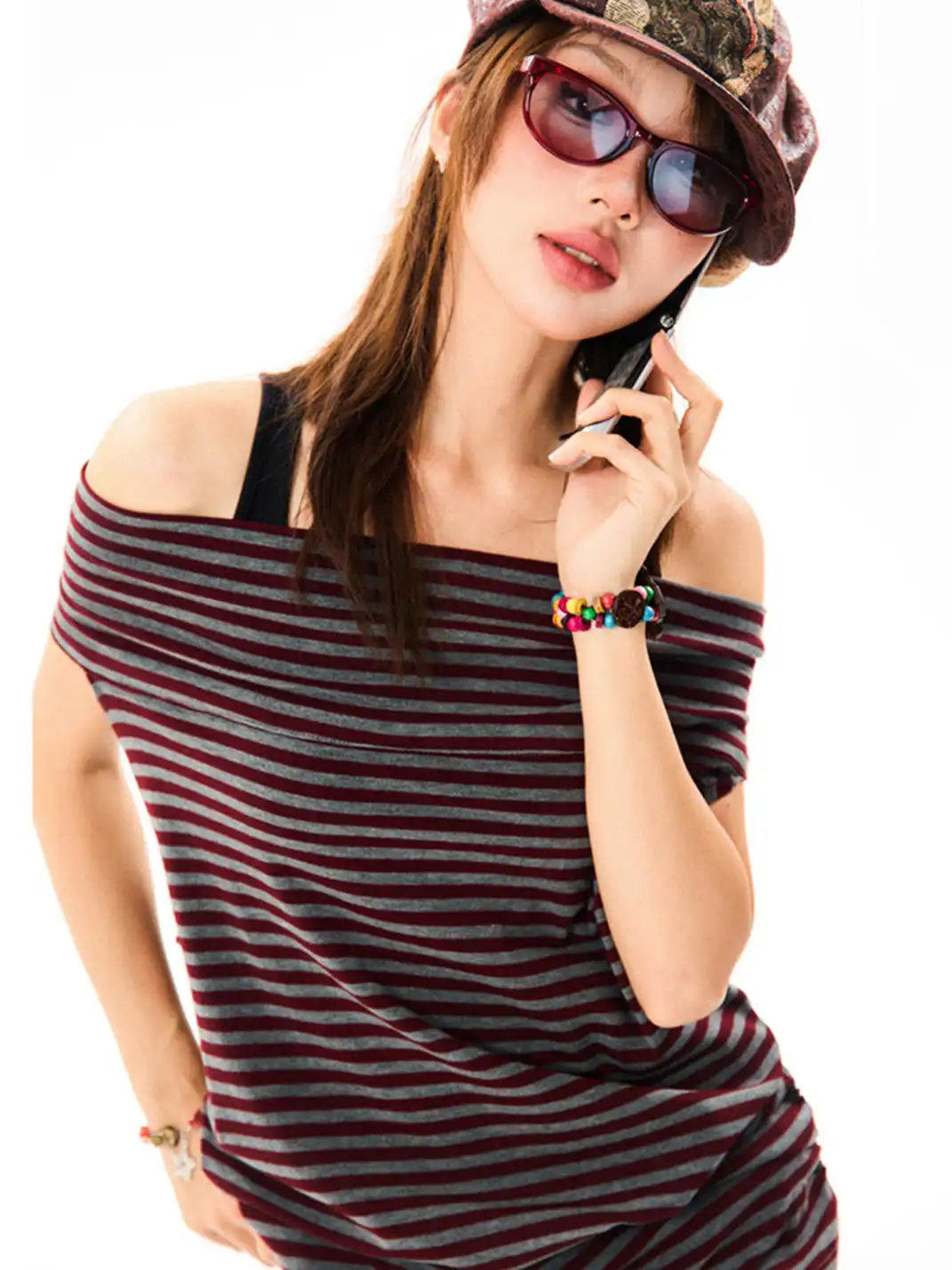 YOUNG STAGE | Off-Shoulder Striped Halter Camisole