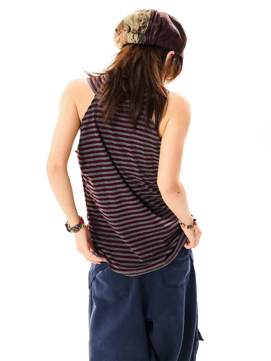 YOUNG STAGE | Off-Shoulder Striped Halter Camisole