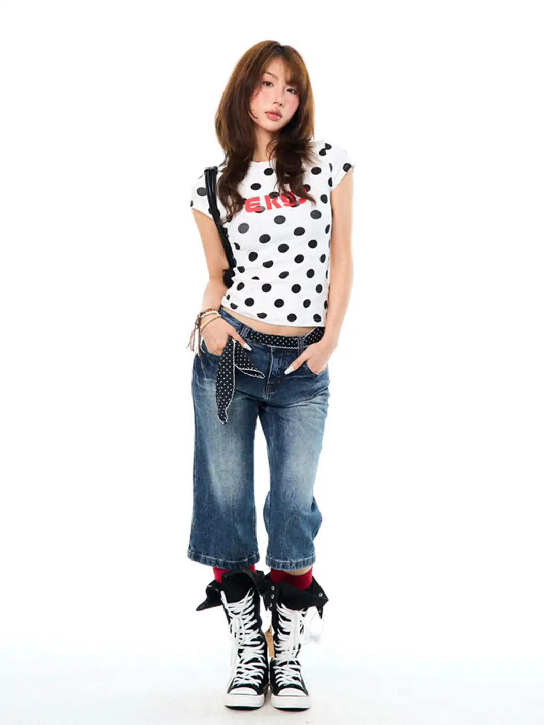 YOUNG STAGE | Allover Letter & Polka Dot Print T-Shirt