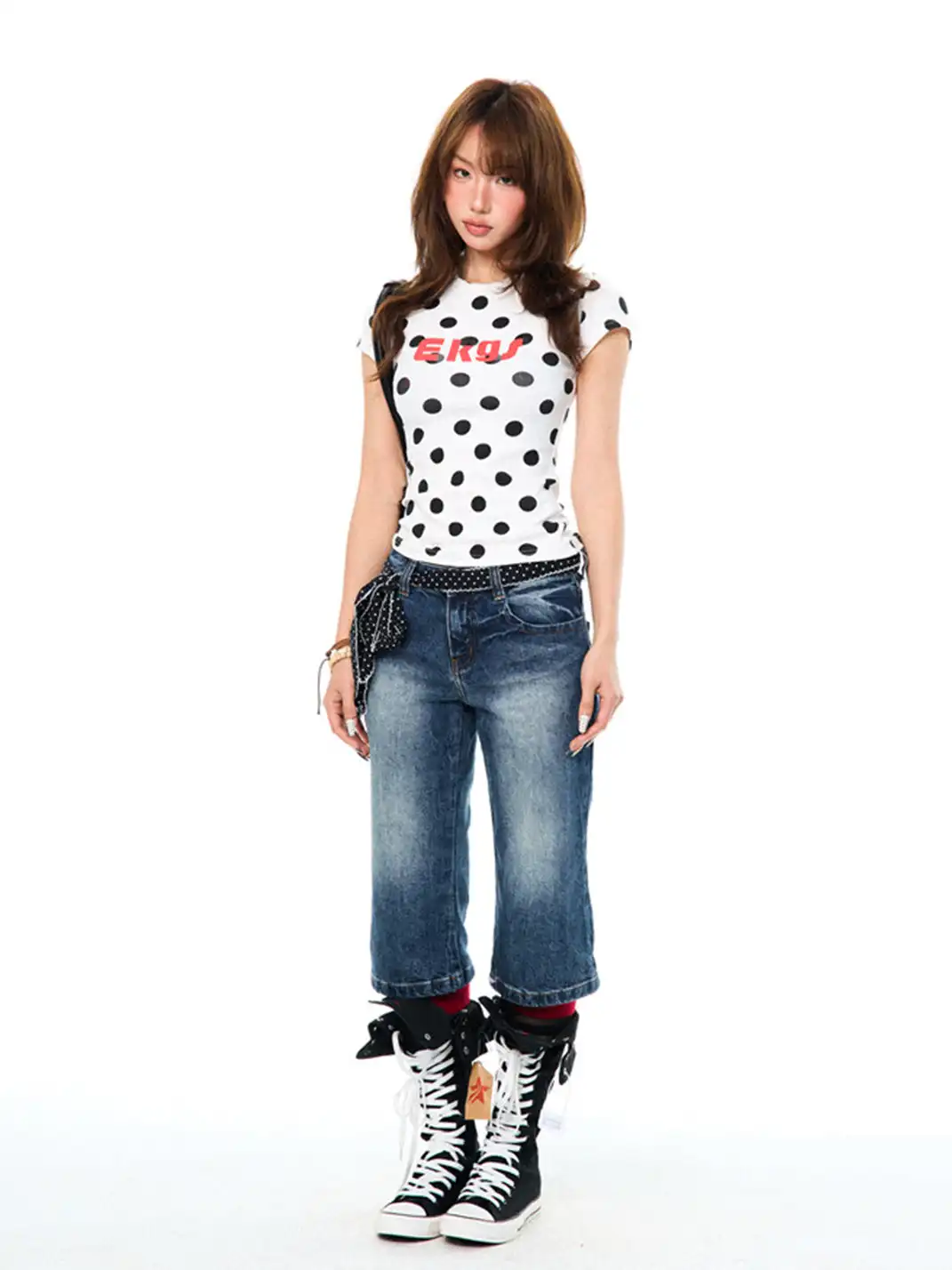 YOUNG STAGE | Allover Letter & Polka Dot Print T-Shirt