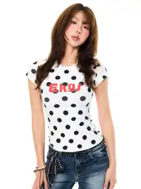 YOUNG STAGE | Allover Letter & Polka Dot Print T-Shirt
