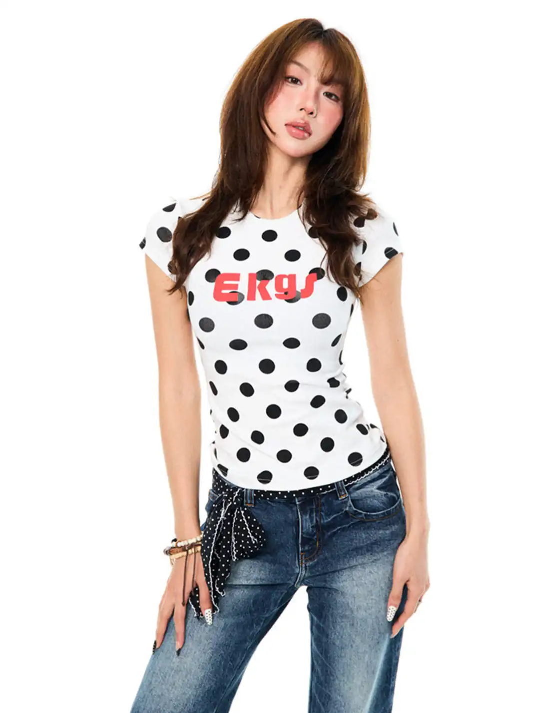 YOUNG STAGE | Allover Letter & Polka Dot Print T-Shirt