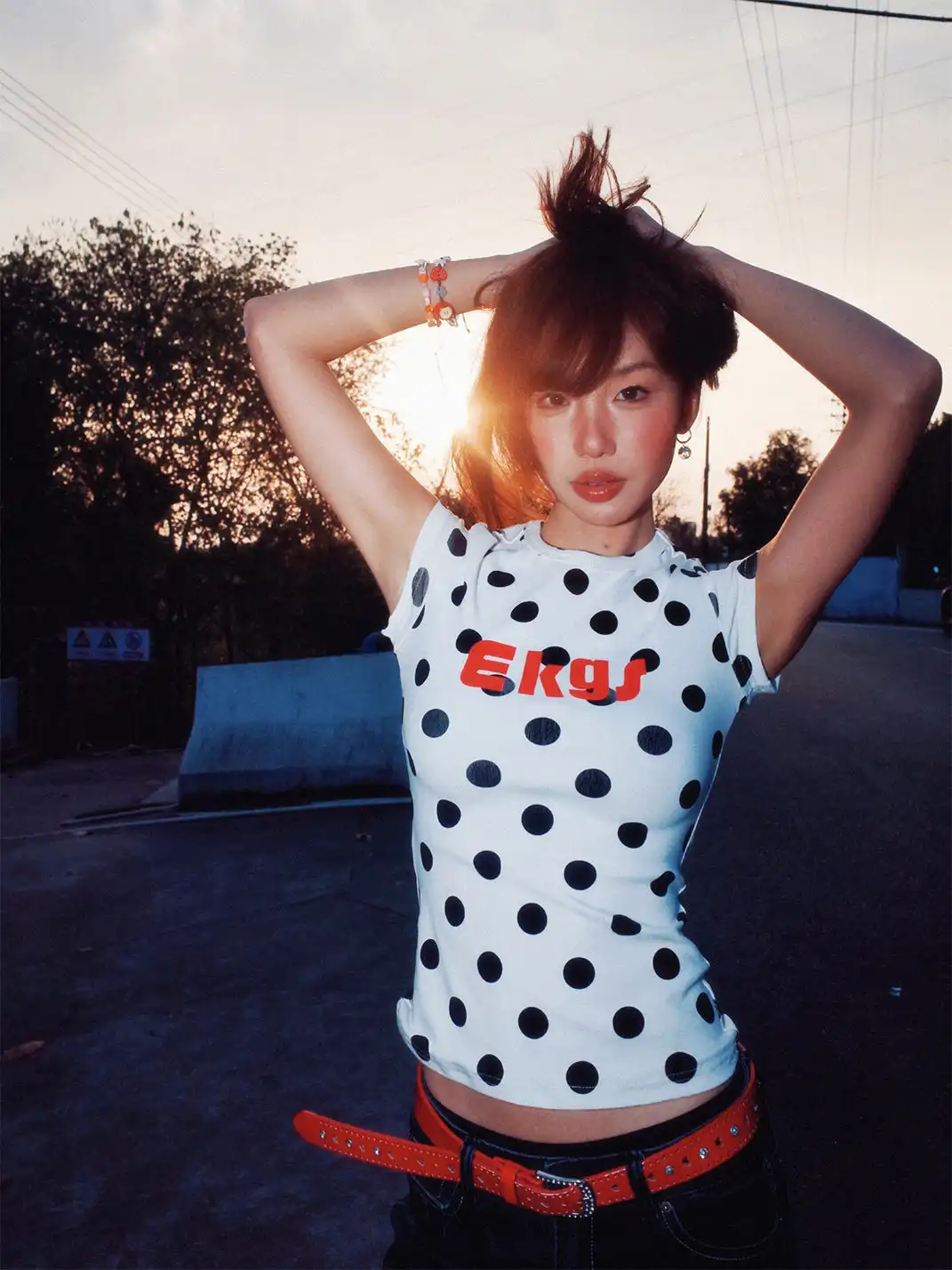 YOUNG STAGE | Allover Letter & Polka Dot Print T-Shirt