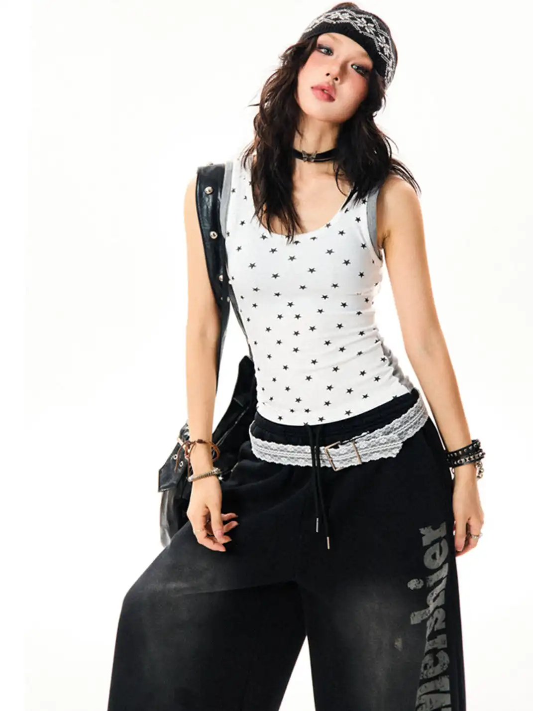 YOUNG STAGE | Allover Star Print Fake Two-Piece Cami Tank Top