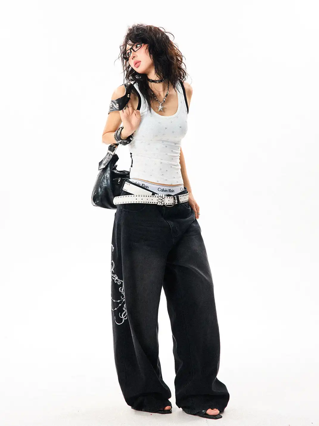 YOUNG STAGE | Allover Star Print Fake Two-Piece Cami Tank Top