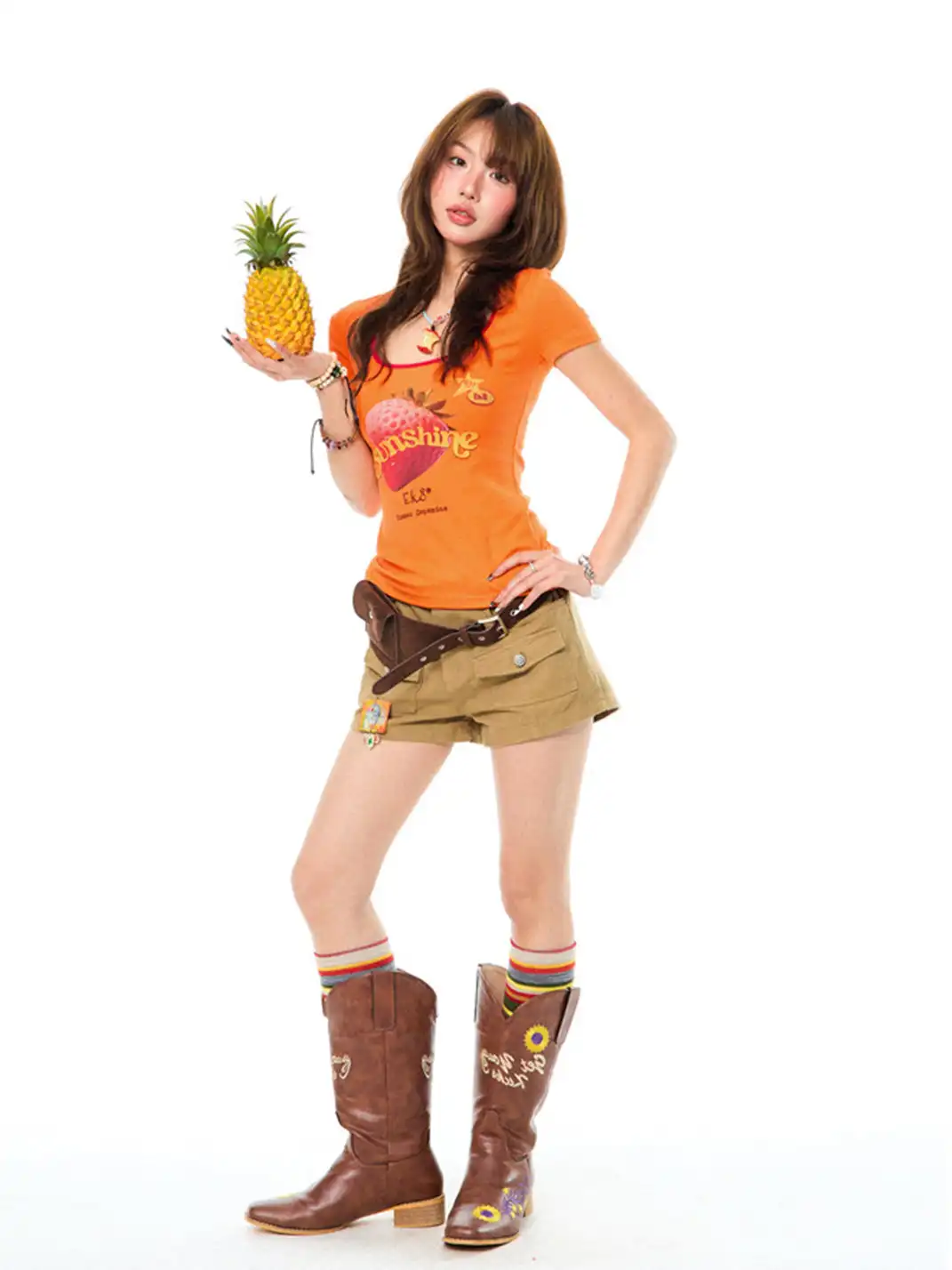 YOUNG STAGE | Fun Fruit Print Regular Shoulder T-Shirt
