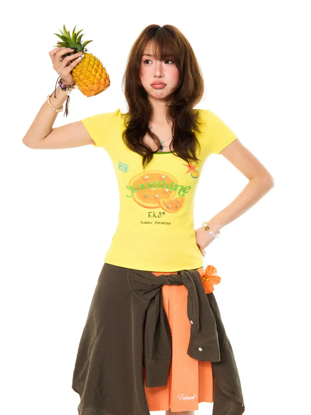 YOUNG STAGE | Fun Fruit Print Regular Shoulder T-Shirt